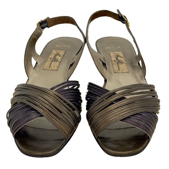 Amalfi Bronze Vintage Italian Leather Strappy Slingback Low Heel Sandals Sz 10AA - Picture 2 of 9